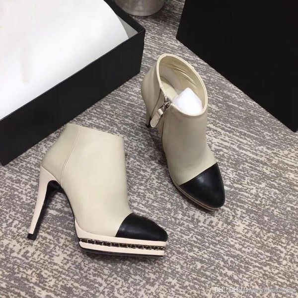 

2021 new high-heeled women's shoes in spring soft cowhide high-heeled boots designer brand lady's short boots 10cm fashion boots w, Black