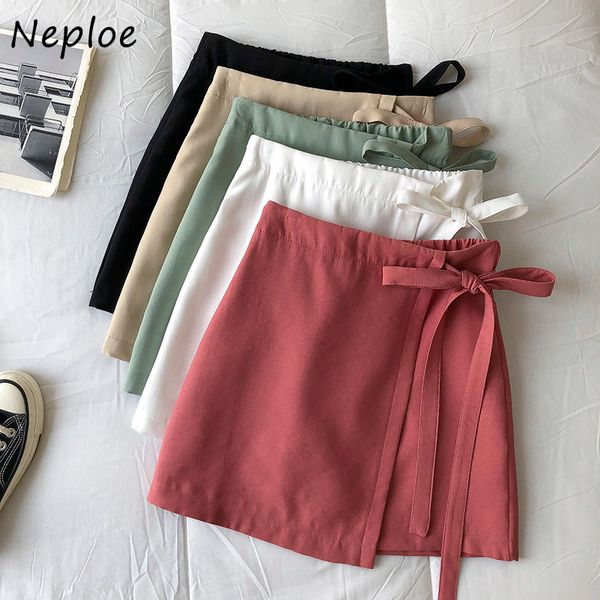 

neploe high waist hip lace up bow design solid skirt women spring summer all match outwear jupe femme slim faldas 210510, Black