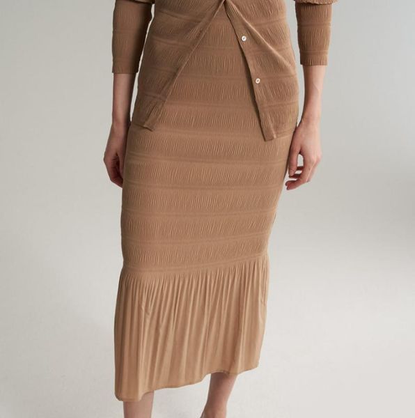 

skirts [elfstyle] - ardenza pleated midi skirt black/camel creased fashion fitted flare bottom high waist