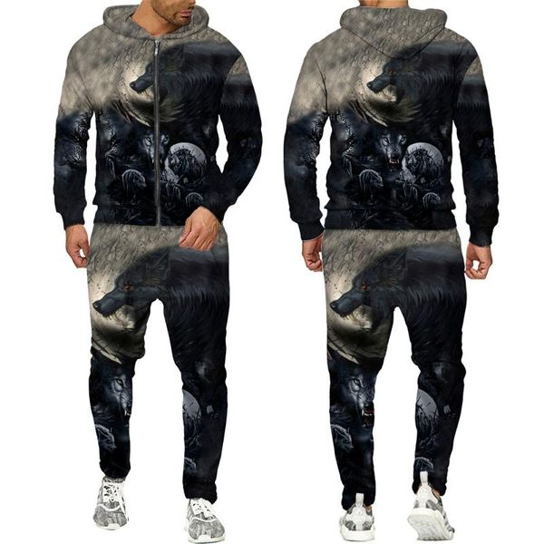 

jogging clothing brand fashion autumn lion hoodies white wolf skin 3d all over printed mens sweatshirt sweatpants zipper casual track, Black;red