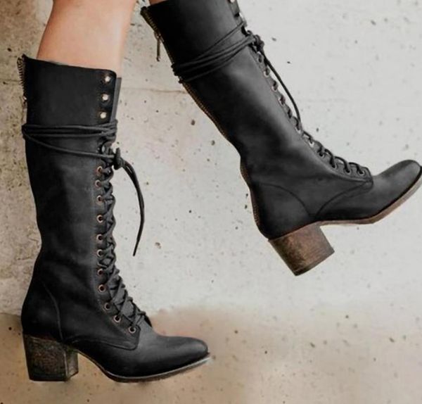 

boots high leather heels women shoes woman booties vintage ethic shoe chaussures femme zapatos mujer sapato sf1179, Black