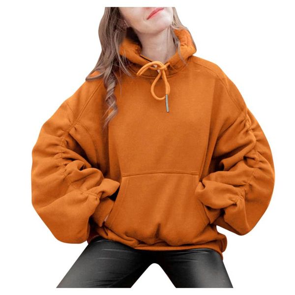 

women's hoodies & sweatshirts fashion winter women casual pleated solid color fall 2021 clothing pullover hooded loose full polyester s, Black