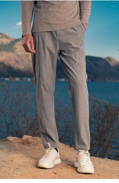 

men's pants 3841 waffle casual trousers 2021 autumn trend straight loose elastic waist, Black