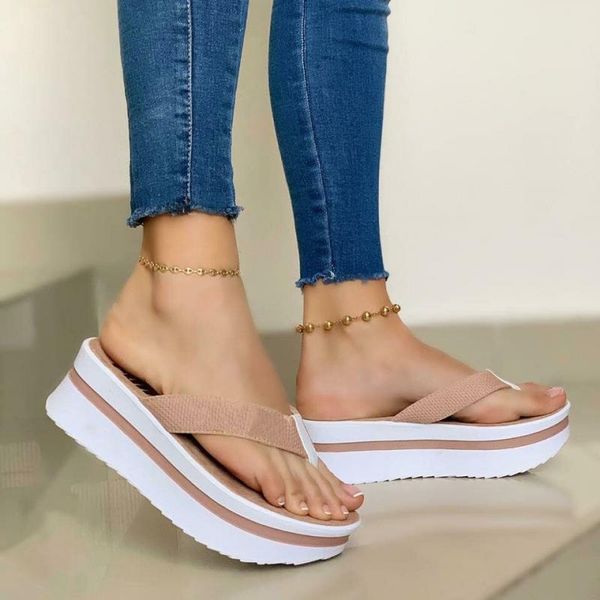 

summer flip flops women slippers 2021 fashion plus size female sandals comfortable solid thick bottom shoes outdoor, Black