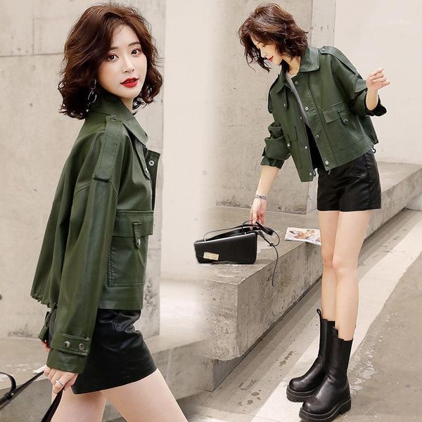 

women's jackets small fragrant wind short style lapel leather coat female korean version of loose versatile pu motorcycle jacket, Black;brown