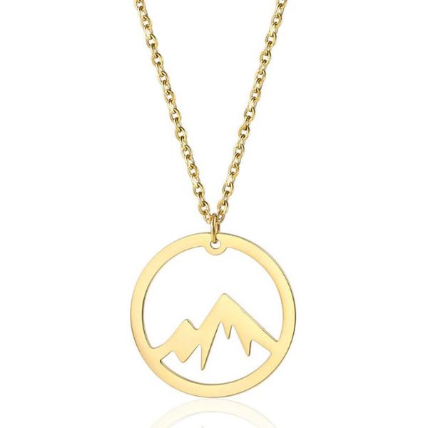 

link, chain stainless steel delicate minimalism snow mountain women pendant necklace fashion round simple necklaces gift for him, Black