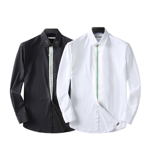 

2022 high elastic anti-wrinkle luxury designer fashion men's shirts long sleeve business casual brand spring slim fit shirts -3xl, White;black