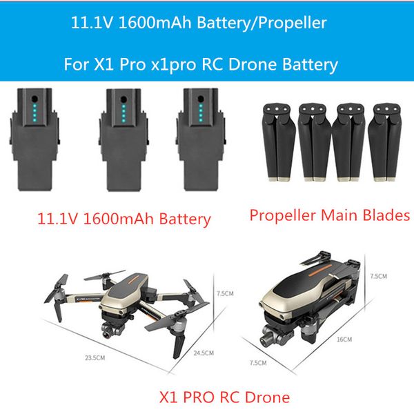 

2pcs or 3pcs 11.1v 1600mah battery for x1pro x1 pro rc drone main blade x1pro drone propeller and accessories