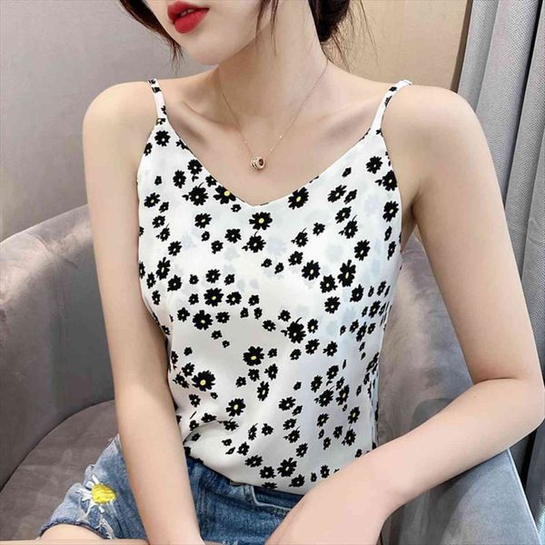 

korean chiffon sleeveless women shirt v neck plus size printing, White