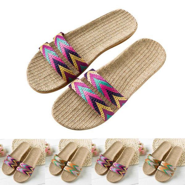 

slippers 2021 shoes women fashion anti-slip linen home indoor open toe flat beach casual, Black
