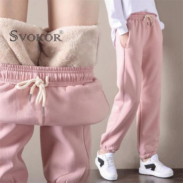 

svokor warm pants winter thickened lamb fur cashmere slim casual sports korean fashion plus velvet sweatpants 210925, Black;white