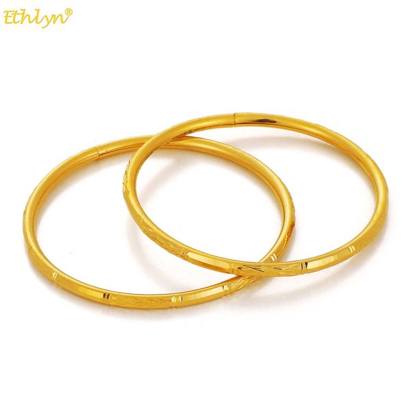 

ethlyn 2pcs/lot new dubai gold baby small bangle child bracelet for kids african mideast arab cute wedding party gift my109 q0719, Black