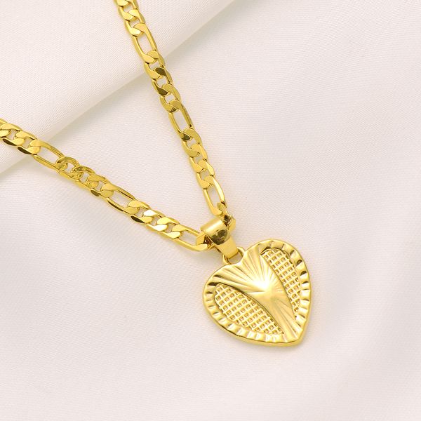 

22k solid yellow fine gold finish grid heart pendant italian figaro link chain necklace womens the hearts bridge, Silver