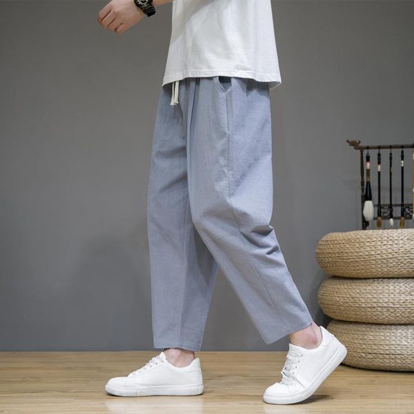 

men's pants summer man casual streetwear loose trouser fitness ankle-length mens trousers slim male, Black