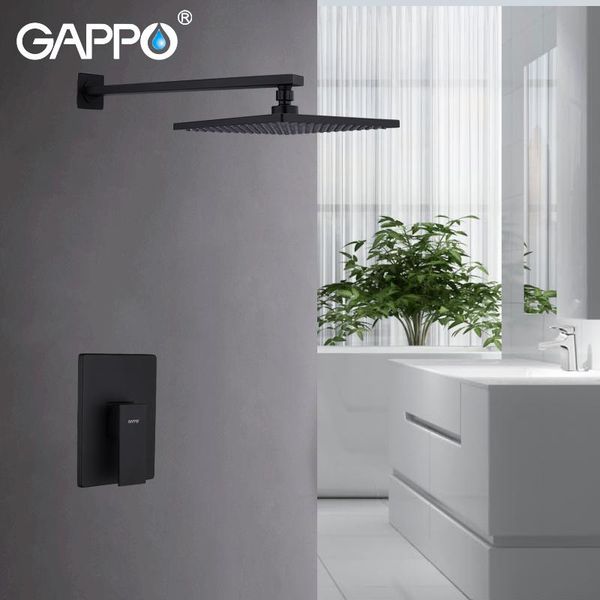 

gappo wall mount bathroom rain waterfall shower faucets set black concealed shower system bathtub mixer faucet tap