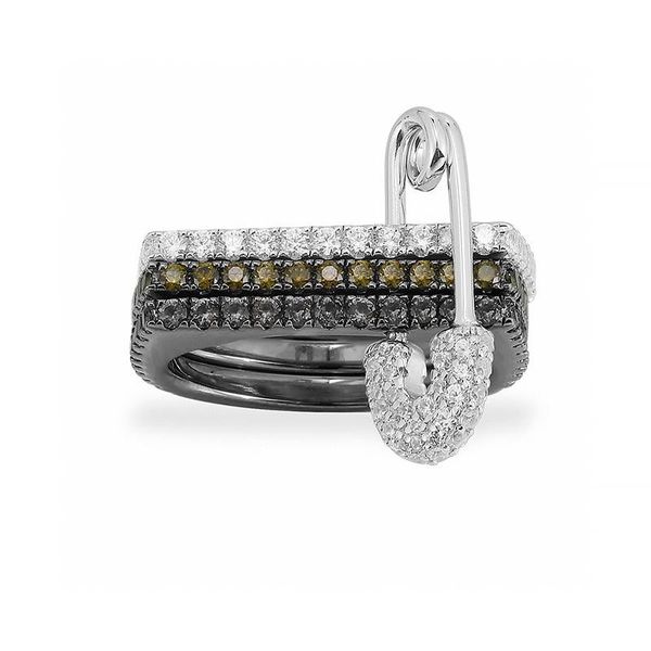 

cluster rings square pin ring 925 sterling silver micro inlaid zircon exquisite fashion personality elegant high-end women's style, Golden;silver
