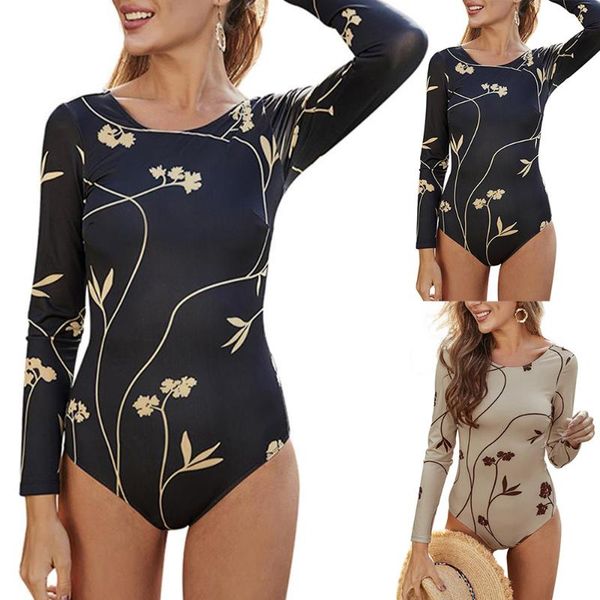 

two-piece suits vicabo summer swimsuit floral printed long sleeve swimwear women hollow out backless monokini swimsuits one-piece suit