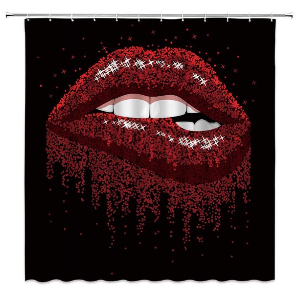 

lips shower curtain romantic red lip love kiss biting lip valentine's day girls, 70x70 inch polyester fabric bathroom
