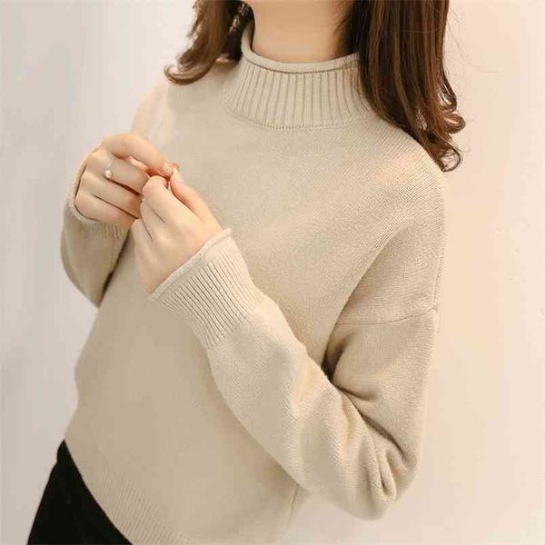 

women's sweater bottoming shirt, half turtleneck loose pullover 210427, White;black