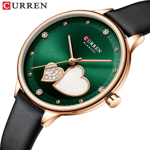 

wristwatches curren women's watches quartz leather wristwatch with rhinestone elegant thin clock for female, Slivery;brown