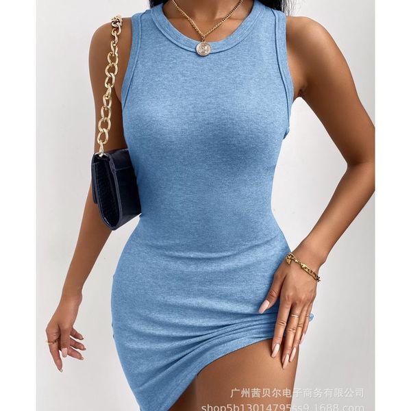 

casual dresses wepbel solid color sheath clubwear wrap dress blue irregular bodycon women sleeveless o-neck high waist mini, Black;gray