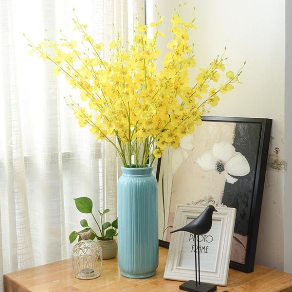 

10pcs/lot artificial flowers orchid living room home decor 90cm fake flower wedding decoration silk yellow party supplies decorative & wreat