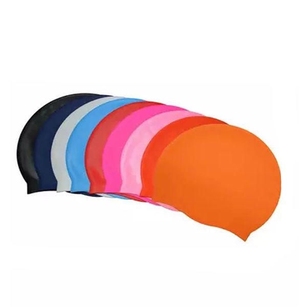 

piece solid swimming cap 100% silicone hats water-proof caps men women children