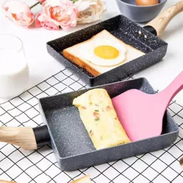 

japanese style omelette tamagoyaki home breakfast wooden handle frying pan kitchen non-stick maifanite stone small cooking tool pans