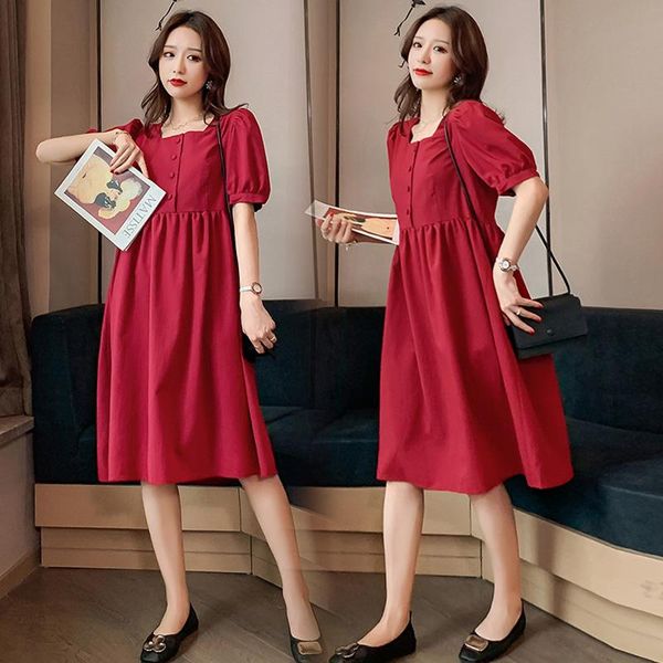 

maternity dresses 7013# summer red dress chic ins large size loose clothes for pregnant women ties waist slim pregnancy clothing, White