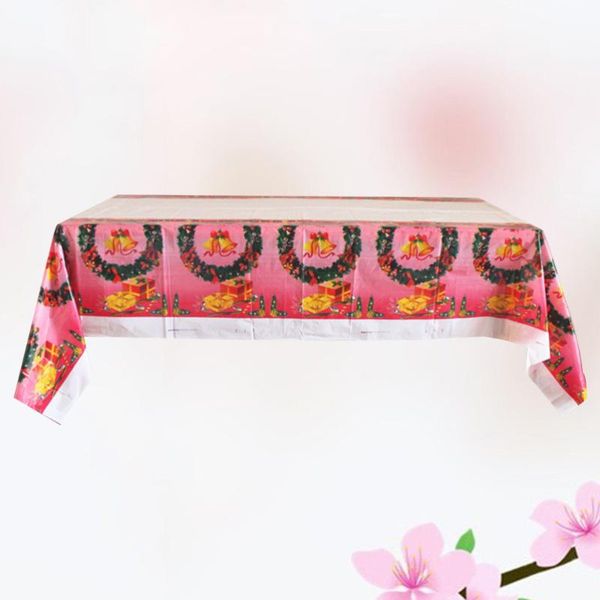 

108x180cm wreath bell tablecloths christmas themed disposable table covers pe plastics supplies red cloth