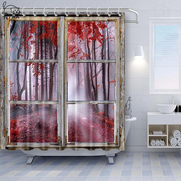 

open the window to see seaside beach scenery printing polyester waterproof shower curtain home decoration with hook curtains