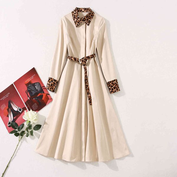 

casual dresses european and american women's wear winter style long sleeve lapel lace-up fashionable leopard print patchwork dress jyj3, Black;gray