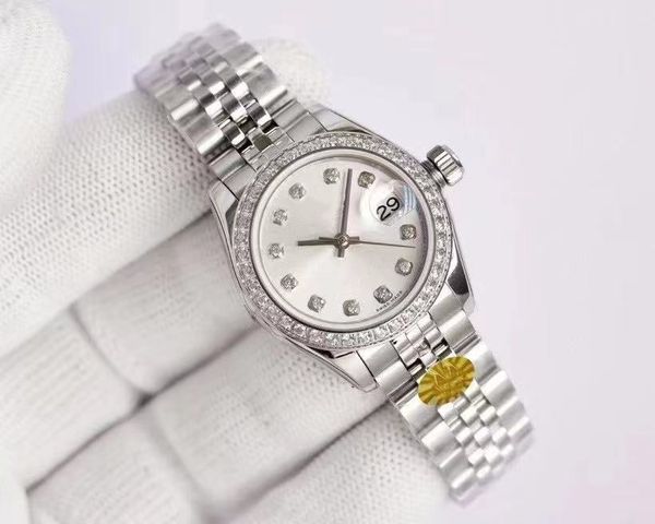 Alta Qualidade 26mm moda rosa senhoras vestido relógio diamante discar impermeável mecânica mecânica womens womens relógios de aço inoxidável pulseira pulseira pulseira relógio de pulso
