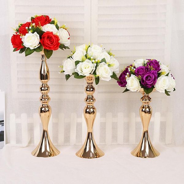 

candle holders 10pcs/lot gold silver flower vase candlestick wedding decoration table centerpiece rack road lead home