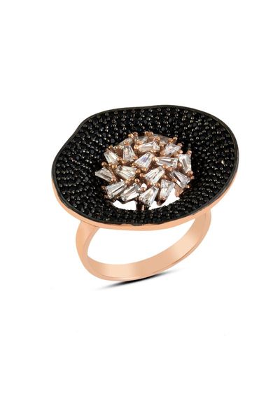 

cluster rings mushroom trapezoidal black cubic zirconia ring 18, Golden;silver