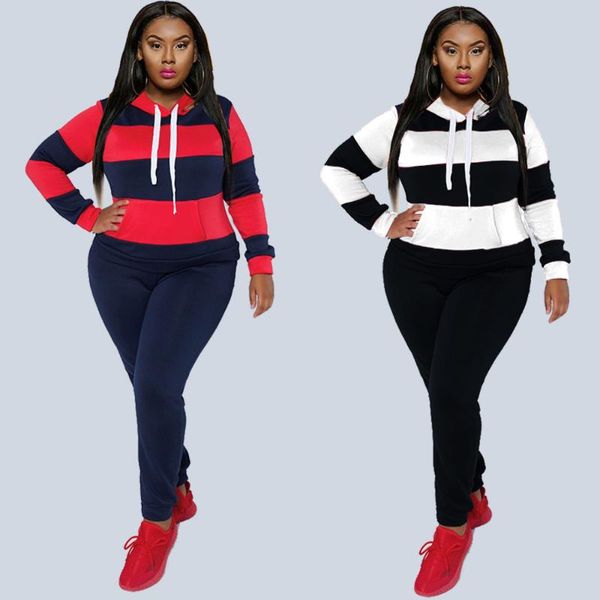 

women's two piece pants shzq striped printing women sportwear tracksuits lady's plus size high waist casual + drawstring pockets h, White