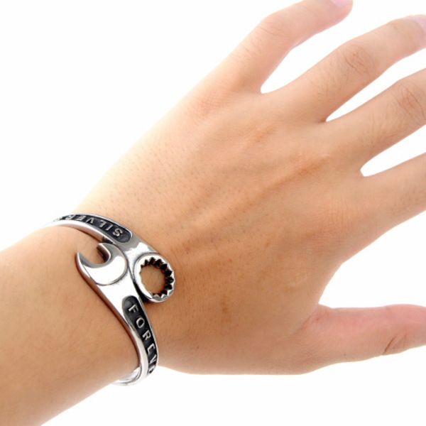 

hip-hop wrench bracelet spanner lever tool with forever jewelry q0717, Black