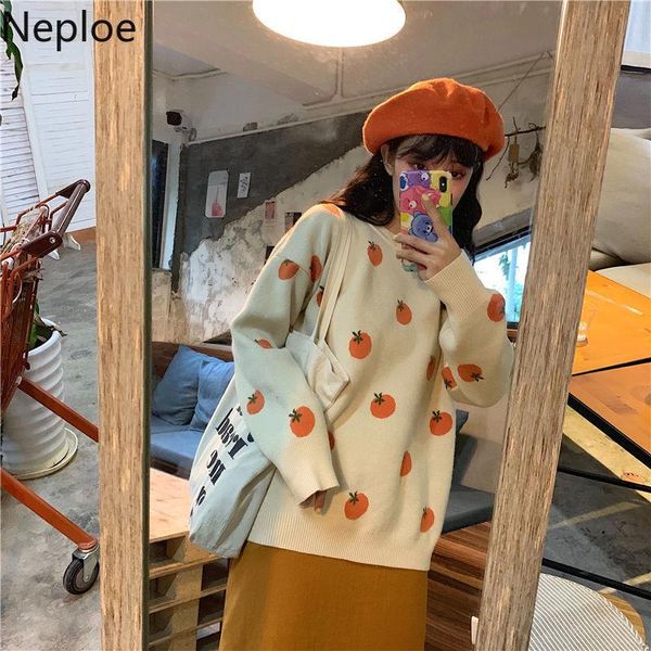 

women's sweaters neploe korean sweet for women o-neck thicked knitted pullovers crocht floral loose jumper winter clothes sueter mujer, White;black