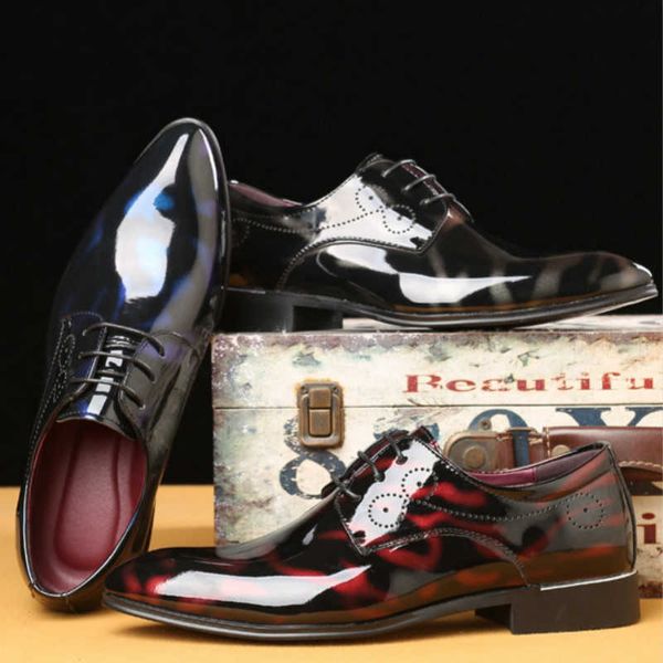 

large men's business ess leather shoes pointed lace up casual british bright face trendy, Black