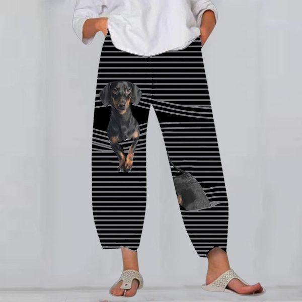 

women's pants & capris personality striped elastic comfortable trousers puppy pattern loose and jogging fitness pants#g30, Black;white