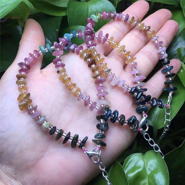 

beaded, strands natural stone colorful tourmaline bangle adjustable handmade crystal chip irregular gravel strand bracelet for women jewelry, Black