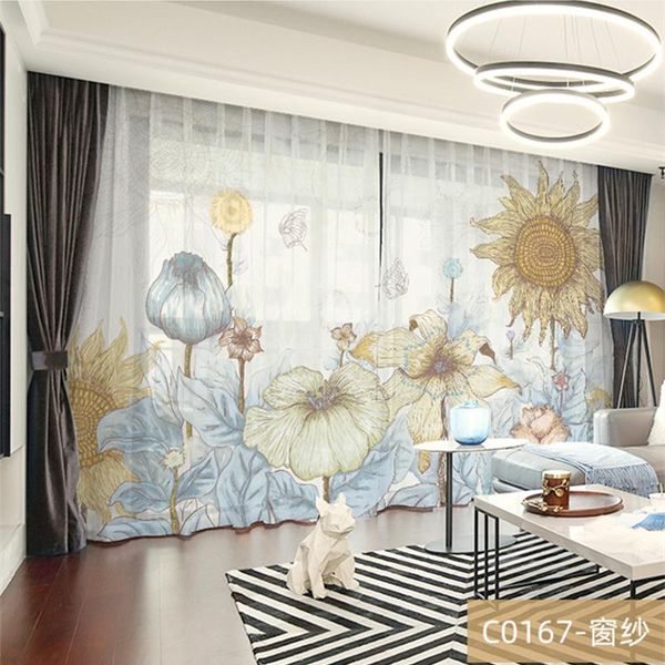 

curtain & drapes custom chiffon window drape for nursery kids children living room sunflower blossom khaki gray brown pink blue