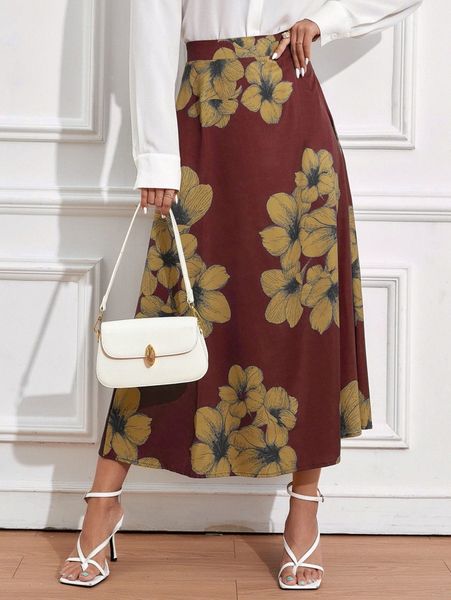 

floral print skirt g5lk#, Black