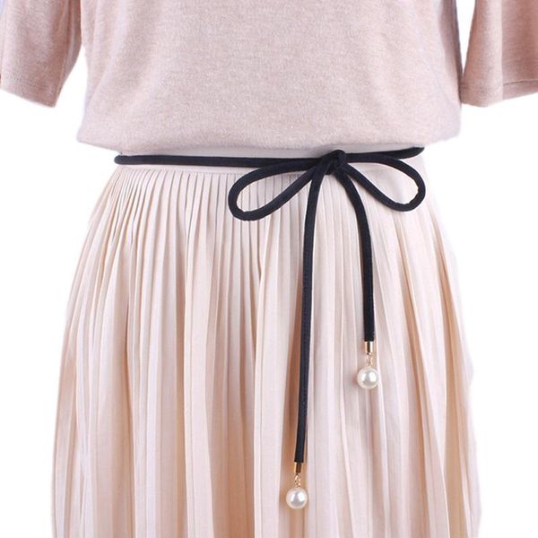 

belts 1pc tassel knot belt vintage pearl waist rope fringed waistband girdle dress, Black;brown