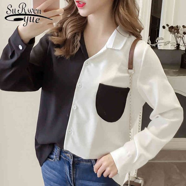 

fashion women blouse long sleeve causal ol and blouses patchwork blusa packet female clothes 1246 40 210521, White