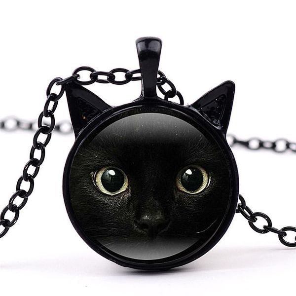 

pendant necklaces retro choker statement 3d grey cat face time gem necklace ear glass charm gift for women jewelry fit sweater, Silver