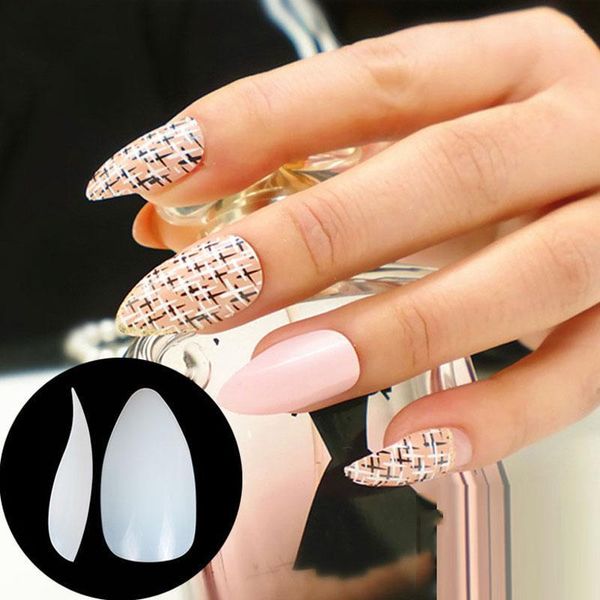 

500pcs/bag fake nail tips clear natural xxl gel full cover false acrylic stiletto ballerina press on nails1, Red;gold