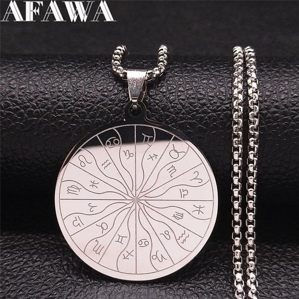 

pendant necklaces 12 constellations astrology stainless steel chain necklace for women silver color jewelry bijoux acier n4510s02