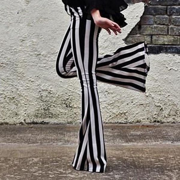 

women's pants & capris bigsweety slim fit mid waist stripes fashion women long striped flared pant casual pocket trousers femme, Black;white