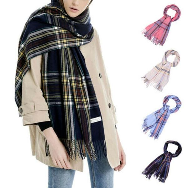 

scarves winter ladies plaid tassel warm shawl oversized cashmere stealing scarf plaidd, Blue;gray
